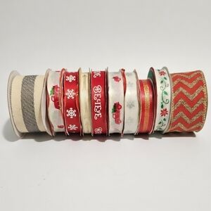 Festive Holiday Ribbon Set - Red, White, Gold